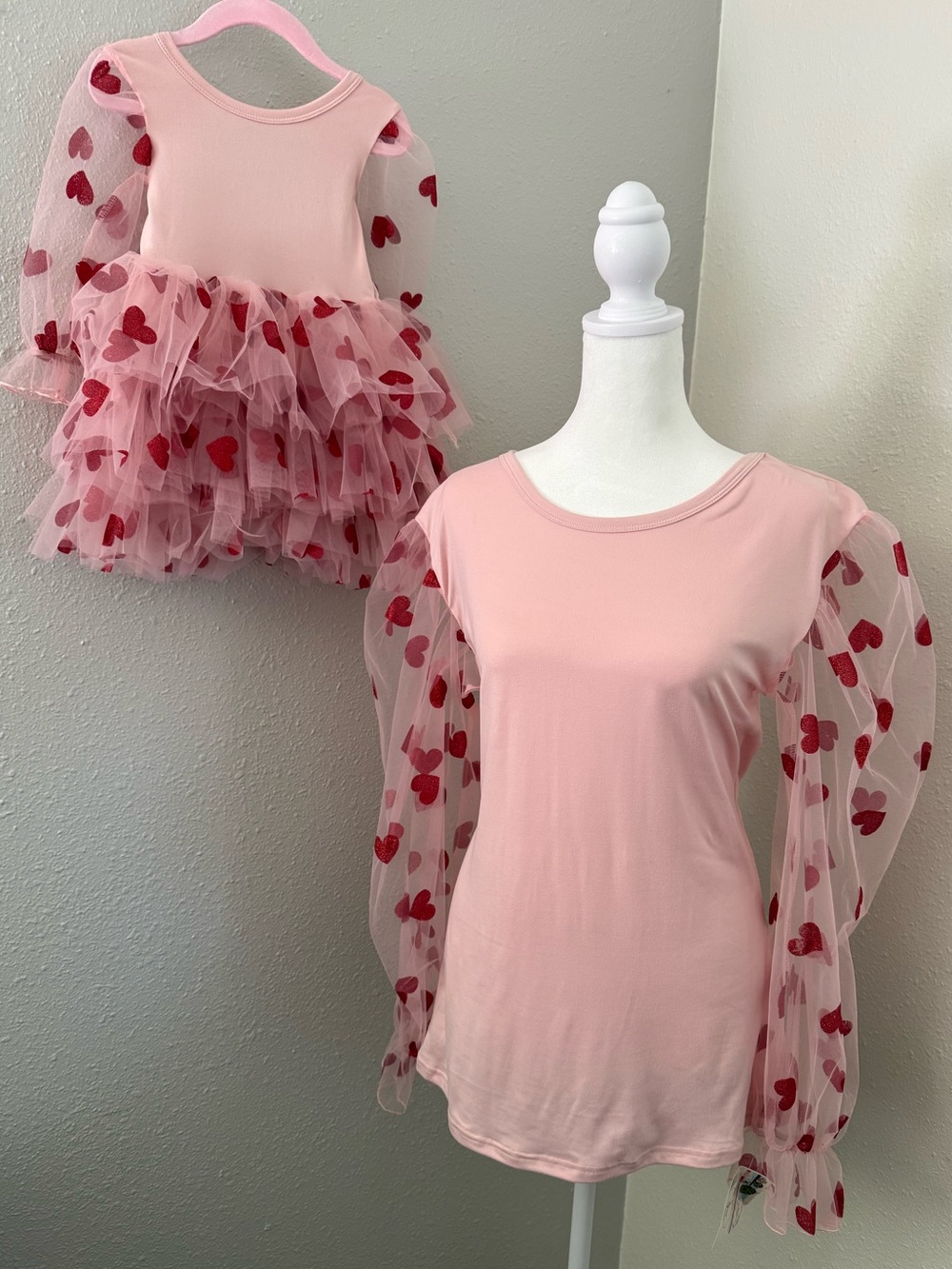Mommy & Me Valentine Heart Matching Set - Pink Tulle Top & Dress